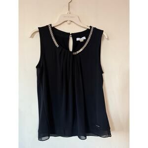 Calvin Klein Women's Sleeveless Shell Blouse Black Metallic Detail Size M EUC